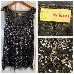 DEB Wildcat Sequin Sheer Top 3X Gunmetal All Over Sequins Tulle Stretch Event - Picture 1 of 10