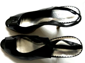 FIONI Black Faux Leather Brand-New Women's Size 9 Peep Toe Slingback High Heels - Picture 1 of 13