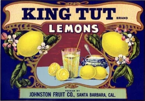 Impresión artística vintage de caja de cítricos limón King Tut del condado de Santa Bárbara - Imagen 1 de 1