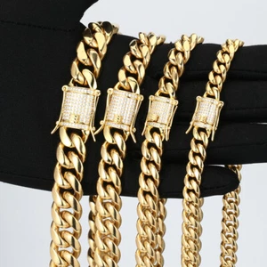 Men's 18k Gold Plated Stainless Steel Miami Cuban Link Bracelet Chain CZ Clasp - Picture 1 of 9