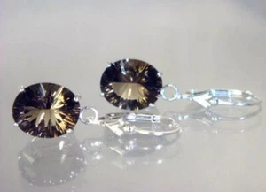 925 Sterling Silver Leverback Earrings, Smoky Quartz, SE207 - Picture 1 of 5