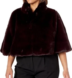 Capa Betsey Johnson para mujer mediana vino imitación piel recortada felpa encogida de hombros capelet suave - Imagen 1 de 8