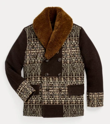 RRL Ralph Lauren Italian Wool Cotton Shearling Jacquard Ranch Coat Jacket-MEN- M - Image 1 of 4
