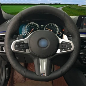 Black Leather Car Steering Wheel Cover for BMW G30 525i 530i 530d G32 630i 640i - Picture 1 of 6
