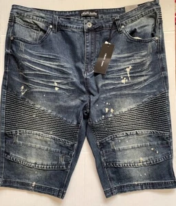 Pantaloncini Bermuda NUOVI Create 2MRW Tomorrow da uomo 44W blu effetto invecchiato - Foto 1 di 7