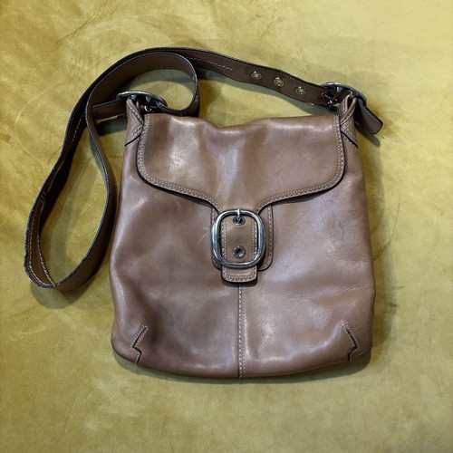 Borsa a tracolla Coach Bleecker vintage pelle marrone grande fibbia convertibile
