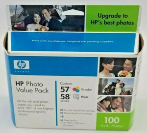 HP Photo Value Pack 57 & 58 Ink Cartridges 100 4x6 Photo Paper New Sealed - Picture 1 of 5