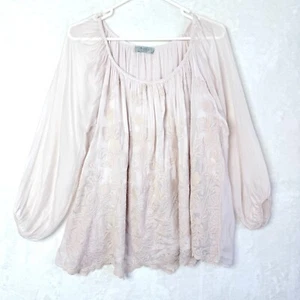 Angela Moda Silk Blend Floral Embroidered Sheer Romantic Blouse Womens S Pink - Picture 1 of 11