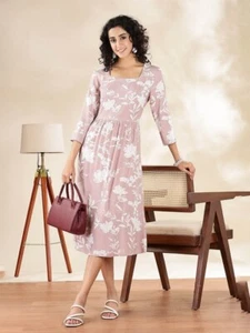 Women Indian Floral Printed Fit & Flare Midi Ethnic Dress - Picture 1 of 7