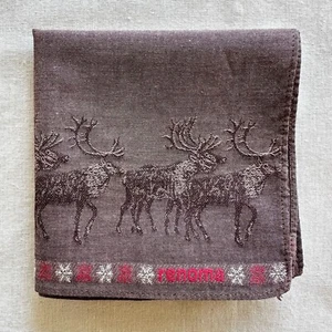 Mens Handkerchief VTG Brown Red Fabric Woven Reindeer Classic Pocket Square 18" - Picture 1 of 3