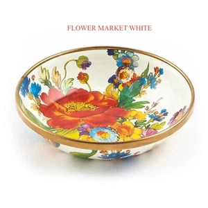 MacKenzie Flower Market Bowls White Childs Set Of 2 Enamel 3.75" Dipping New