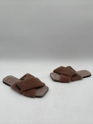 Brunello Cucinelli Embellished shearling slides Brown Size 38.5 - Image 1 of 4