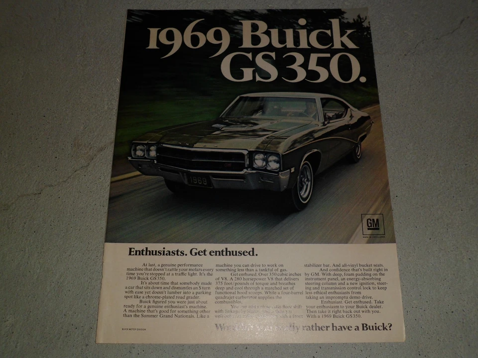 1969 BUICK GS350 ARTICLE / AD - Imagem 1 de 1