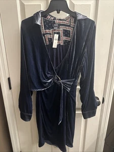 Anthropologie Maeve blau Samt Gürtel Wickelkleid Langarm Größe 14 UVP 168 $ - Bild 1 von 19