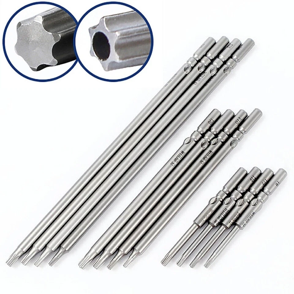 T4- T25 Torx Screwdriver Bit Set 5mm dia Hex Security Magnetic Head 60mm Long - Image 1 of 4