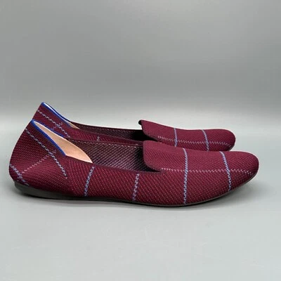 Mocassim Rothy's Feminino 10 Grade Borgonha Xadrez Slip-On Top Baixo Sapatos Liso Casuais - Imagem 1 de 4