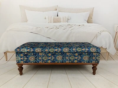 Mesa de café de almacenamiento azul tapizada floral banco otomano de comedor Foto 1 de 4