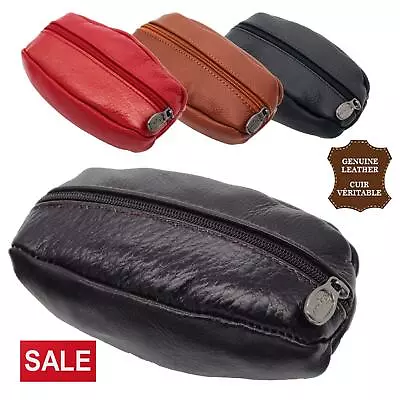Unisex Soft Real Leather Pouch Coins Keys Money Holder Purse 2 Zips Wallet • 12.16€