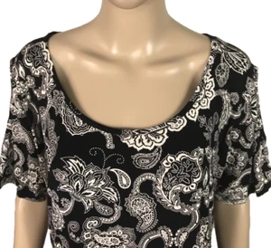 BOOHOO Dress Black & White Paisley Cold Shoulder Shift Knee Length UK 16 - Picture 1 of 7