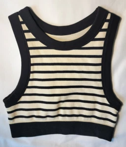 OFFLINE by Aerie Activewear Crop Top High Neck Black & Ivory Striped & Ribbed XS - Picture 1 of 5
