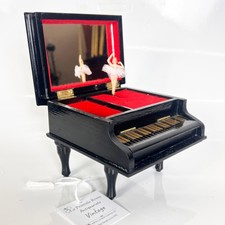 Carillon vintage antico in legno nero pianoforte a coda con ballerina music box