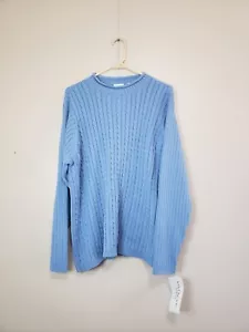 Villager Sport Woman Plus 2 Sweater 100% Cotton Blue Pullover Cable Ribbed NWT - Picture 1 of 6
