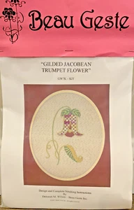 Vtg BEAU GESTE Needlepoint Canvas GILDED JACOBEAN TRUMPET FLOWER Wilson GW7K-KIT - Picture 1 of 5