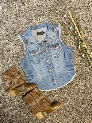 Ladies Vest Women's Size Small Denim Cotton Button Distressed Stitched - Image 1 of 4