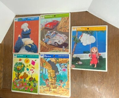 Vintage Whitman Frame Tray Puzzle The Love Bug Jungle Book Fun Picnic Set Of 5 - Image 1 of 4