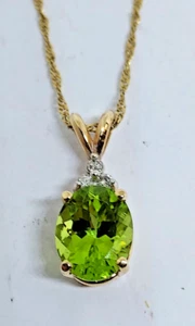 Cadena de cuerda de 16" de peridoto de oro amarillo de 14K de 10x8 mm con acento de diamante talla diamante - Imagen 1 de 6