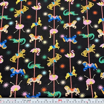 Dear Stella Carousel Ticket to Ride Black Cotton Fabric by the HALF YARD
