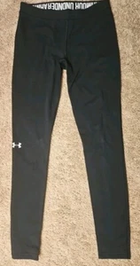 Under Armour Fitted Ankle Leggings Women's Medium Black Logo Waistband - Picture 1 of 6