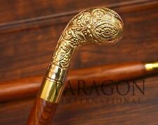 Vintage Handle Designer Antique Brass Walking Solid Cane Wooden Walking Stick
