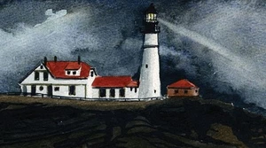 Portland Head Lighthouse, Foggy Night. Cape Elizabeth, Maine. Art Prints - Picture 1 of 2