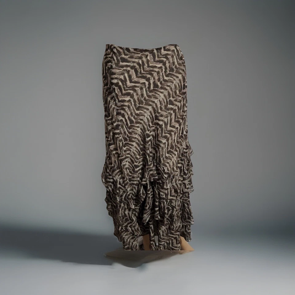 East5th Damas Falda con Volantes Talla L Marrón Tostado Estampado Animal Cintura Elástica Nueva con Etiquetas Foto 1 de 4