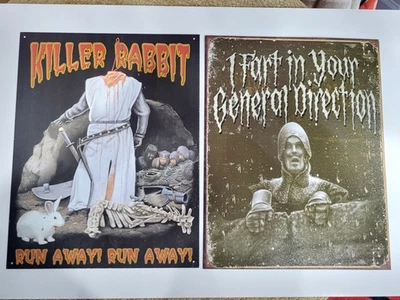 Two Monty Python Holy Grail Metal Tin Signs - Killer Rabbit & I Fart...  16x12.5 - Image 1 of 4