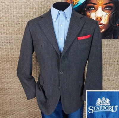 Abrigo deportivo Stafford 40R para hombre mezcla de cachemir otoño/invierno negro y gris espiga Foto 1 de 4