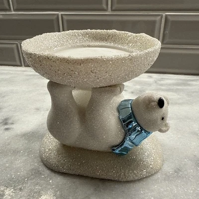 Bath & Body Workers Glitter Polar Bear Pedestal 3 Wick Candle Holder Winter - Image 1 of 4