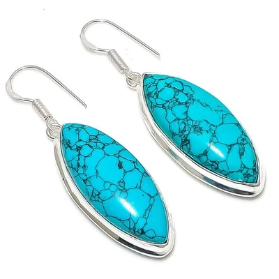 Santa Rosa Turquoise Gemstone 925 Sterling Silver Jewelry Earring 2.17" M170 - Image 1 of 2