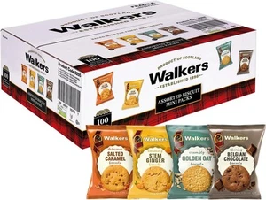 Walkers Assorted Biscuits Mini Packs 100 x 25g - Ginger, Caramel, Oat, Chocolate - Picture 1 of 7