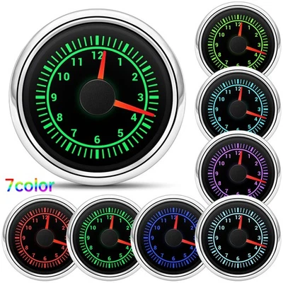52mm Clock Gauges 0-12Hours Show Clock Meters with 7 Colors LED for Car Boat ATV - Image 1 of 4