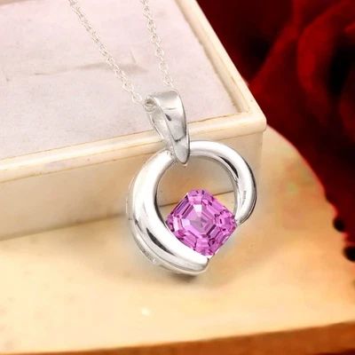 Rosa Saphir Asscher Cut Anhänger, 925 Sterling Silber, September Geburtsstein - Bild 1 von 4