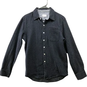 Camisa Bridge & Burn Manga Larga Abotonada Para Hombre M Azul Marino Lunares Algodón Muselina - Imagen 1 de 10
