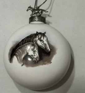 Vintage Ceramic Seagull Equestrian Christmas Ornament Double Sided Pewter - Picture 1 of 12