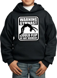 Kids Gymnastics Hoodie Warning Gymnast - Picture 1 of 24