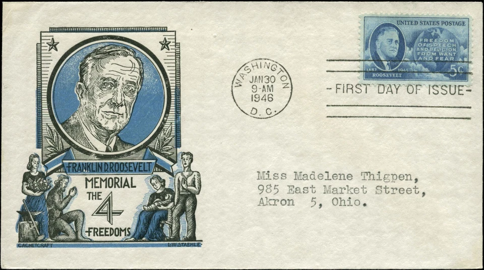US FDC #933 Cachet Craft L.W. Staehle Cachet Washington, DC Roosevelt Series - Image 1 of 1