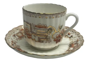 Taza y platillo Samuel Radford Bone China con flores (F60), antiguo - Imagen 1 de 12