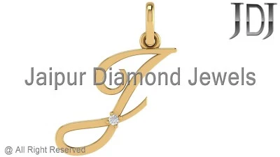 Colgante con dije de alfabeto de diamantes blancos reales de oro amarillo sólido de 14 k con palabra inicial J Foto 1 de 3