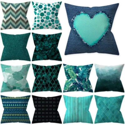 Home Blue Teal Throw Case Cushion Waist 18" Teal Blue Series Throw Sofa Waist - Image 1 of 4