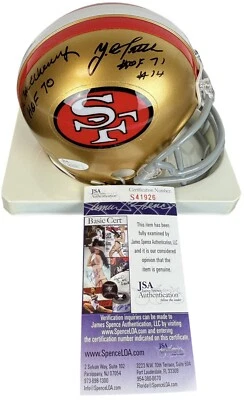 Minicasco firmado por YA TITTLE & HUGH McELHENNY San Francisco 49ers Salón de la fama Y.A. JSA Foto 1 de 3